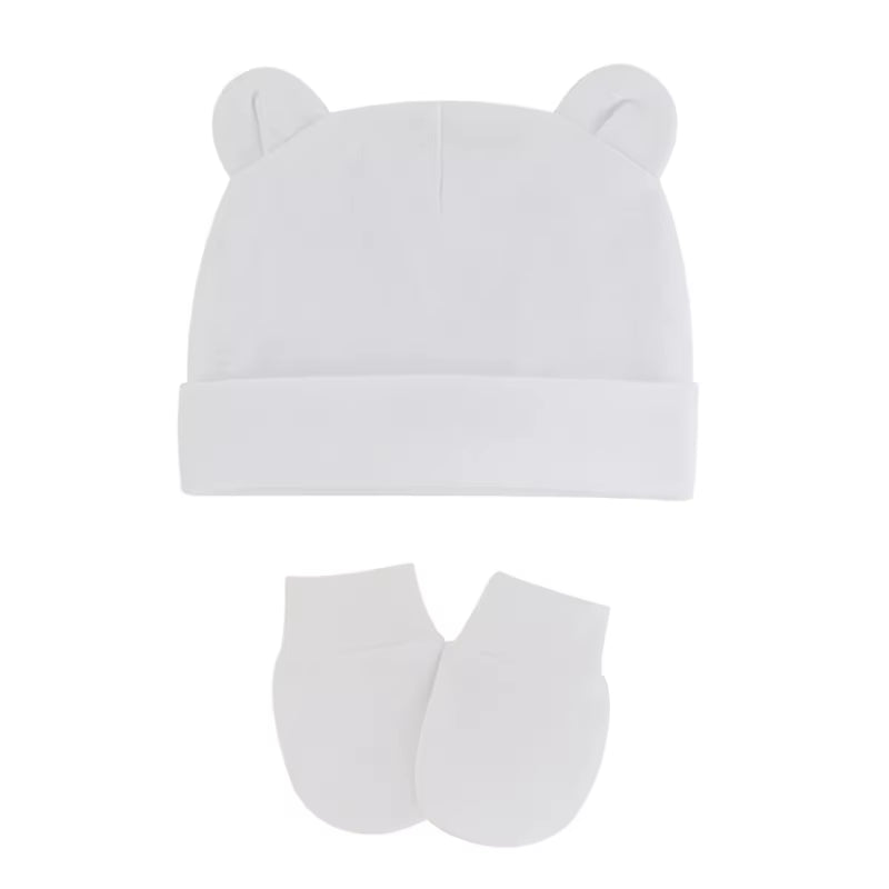 Newborn Baby Cotton Beanies Hospital Hat and Mittens Set Solid Candy Color Stretchy Infant Warm Cap Gloves 0-1 Years Old