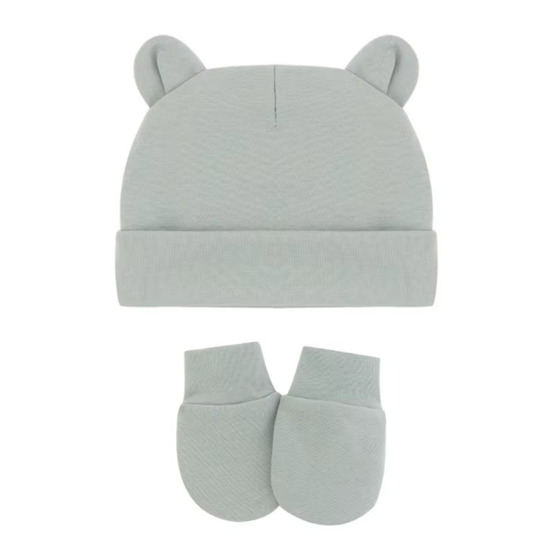 Newborn Baby Cotton Beanies Hospital Hat and Mittens Set Solid Candy Color Stretchy Infant Warm Cap Gloves 0-1 Years Old