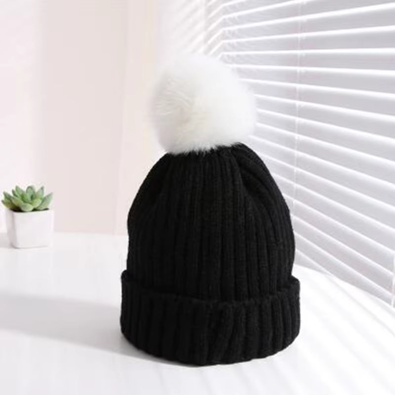 Autumn Winter Warm Baby Beanie Big Pompom Knitted Baby Boy Girl Hat Solid Color Newborn Infant Cute Hairball Cap Baby Bonnet
