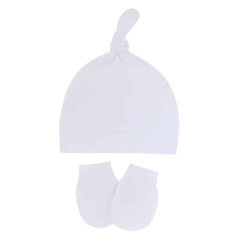 Newborn Baby Cotton Beanies Hospital Hat and Mittens Set Solid Candy Color Stretchy Infant Warm Cap Gloves 0-1 Years Old