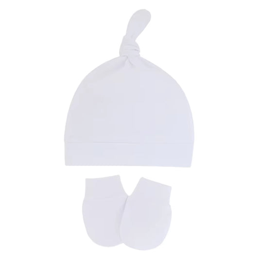Newborn Baby Cotton Beanies Hospital Hat and Mittens Set Solid Candy Color Stretchy Infant Warm Cap Gloves 0-1 Years Old