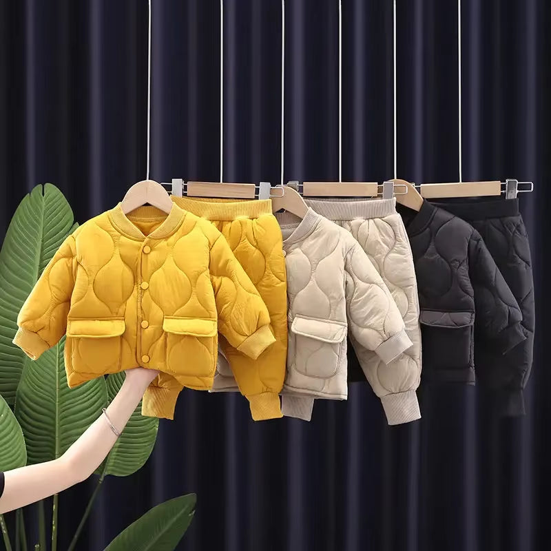 New Warm Coat Cute Infant Newborn Kids Girls Solid Clothes Long Pants 2Pcs/Set Outfit Cotton Baby Boys Tracksuit 0-5 Years