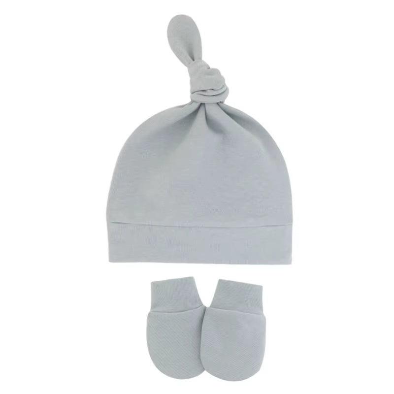 Newborn Baby Cotton Beanies Hospital Hat and Mittens Set Solid Candy Color Stretchy Infant Warm Cap Gloves 0-1 Years Old
