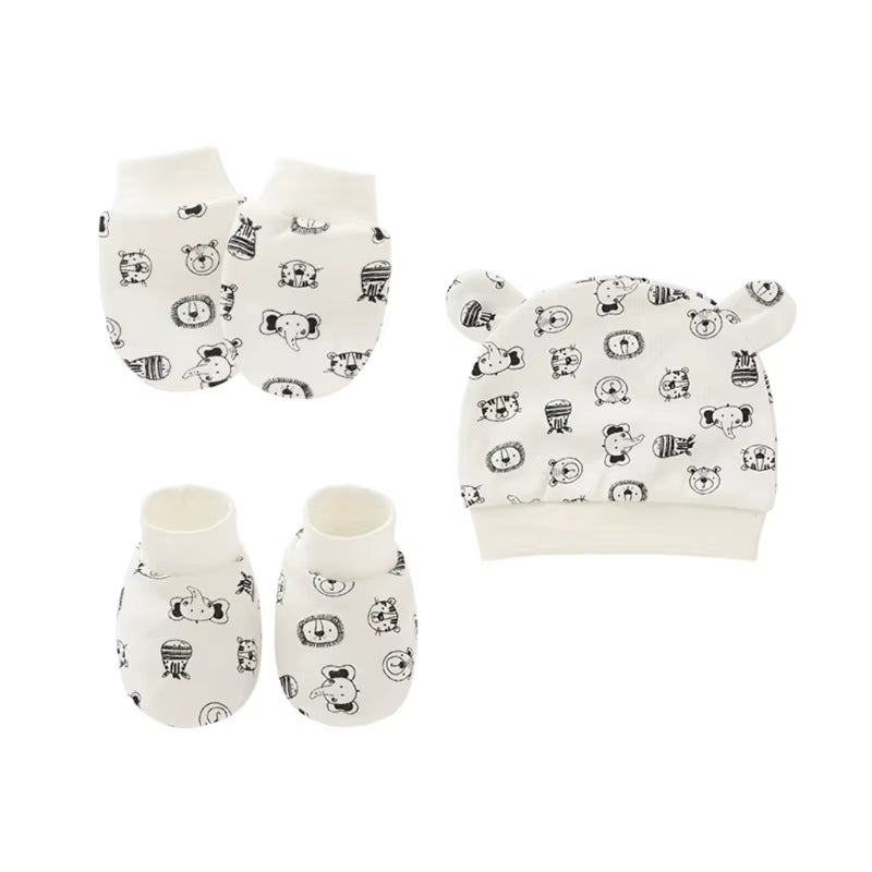 Newborn Baby Cotton Beanies Hospital Hat and Mittens Set Solid Candy Color Stretchy Infant Warm Cap Gloves 0-1 Years Old