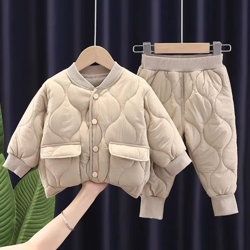New Warm Coat Cute Infant Newborn Kids Girls Solid Clothes Long Pants 2Pcs/Set Outfit Cotton Baby Boys Tracksuit 0-5 Years