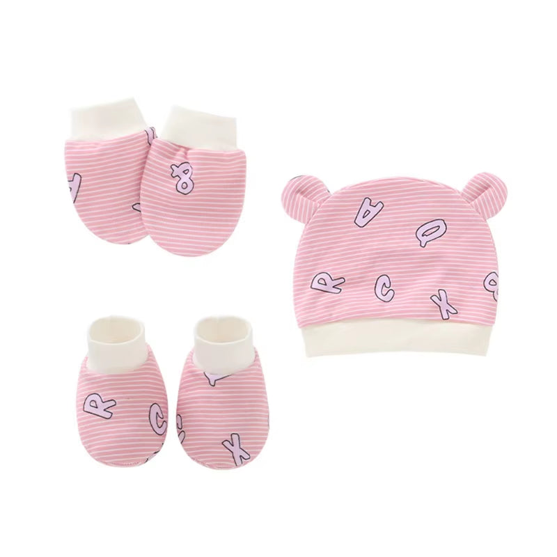 Newborn Baby Cotton Beanies Hospital Hat and Mittens Set Solid Candy Color Stretchy Infant Warm Cap Gloves 0-1 Years Old