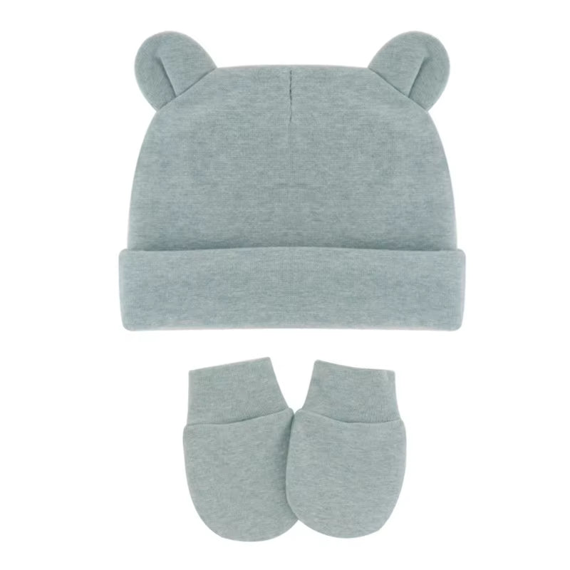 Newborn Baby Cotton Beanies Hospital Hat and Mittens Set Solid Candy Color Stretchy Infant Warm Cap Gloves 0-1 Years Old