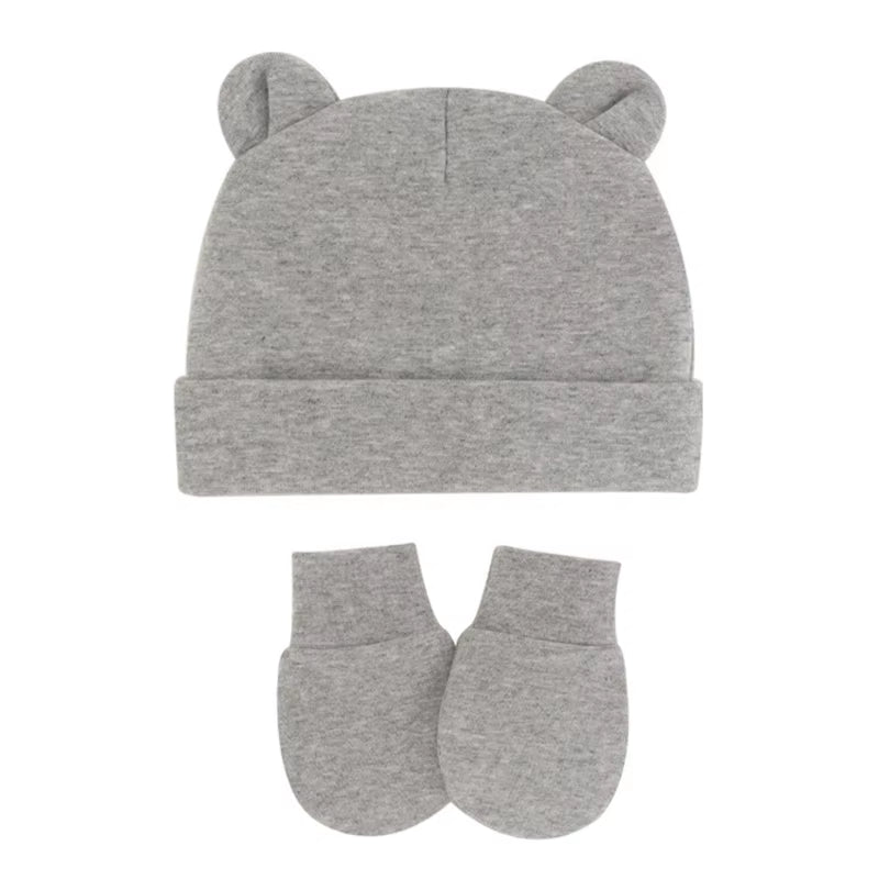Newborn Baby Cotton Beanies Hospital Hat and Mittens Set Solid Candy Color Stretchy Infant Warm Cap Gloves 0-1 Years Old