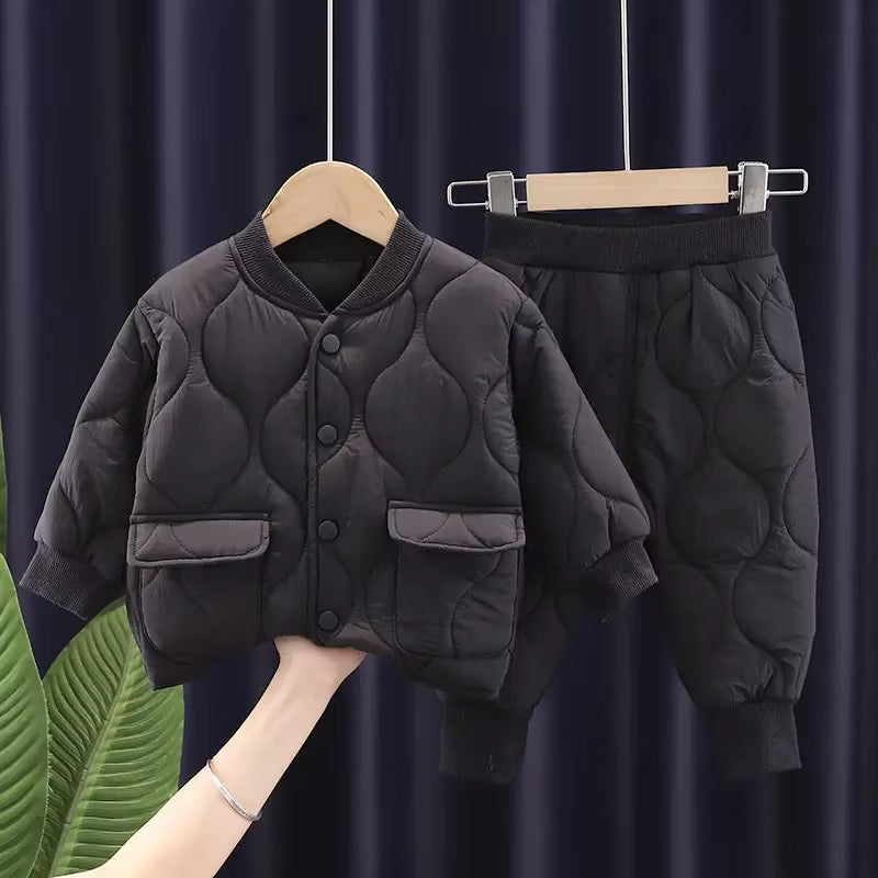 New Warm Coat Cute Infant Newborn Kids Girls Solid Clothes Long Pants 2Pcs/Set Outfit Cotton Baby Boys Tracksuit 0-5 Years