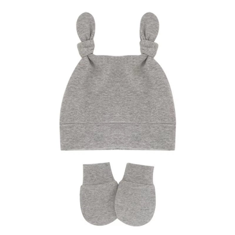 Newborn Baby Cotton Beanies Hospital Hat and Mittens Set Solid Candy Color Stretchy Infant Warm Cap Gloves 0-1 Years Old