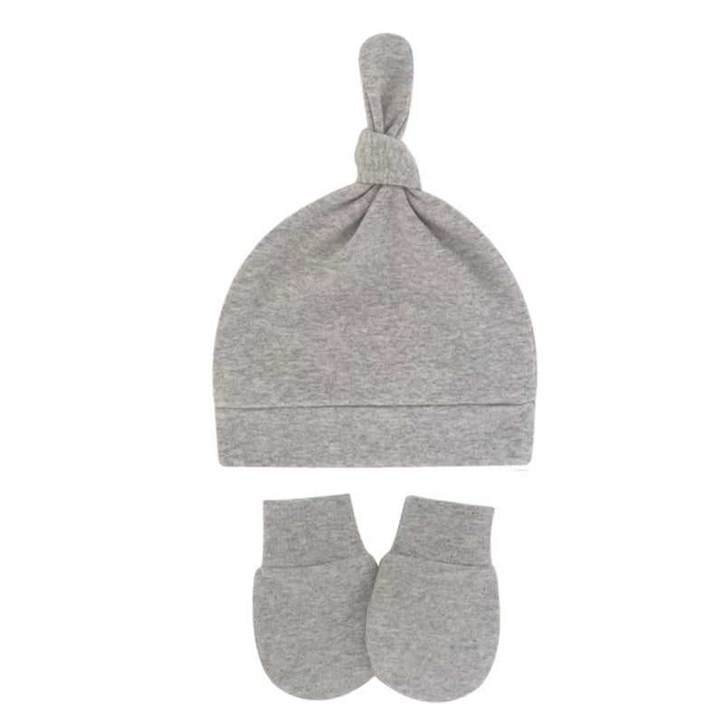 Newborn Baby Cotton Beanies Hospital Hat and Mittens Set Solid Candy Color Stretchy Infant Warm Cap Gloves 0-1 Years Old