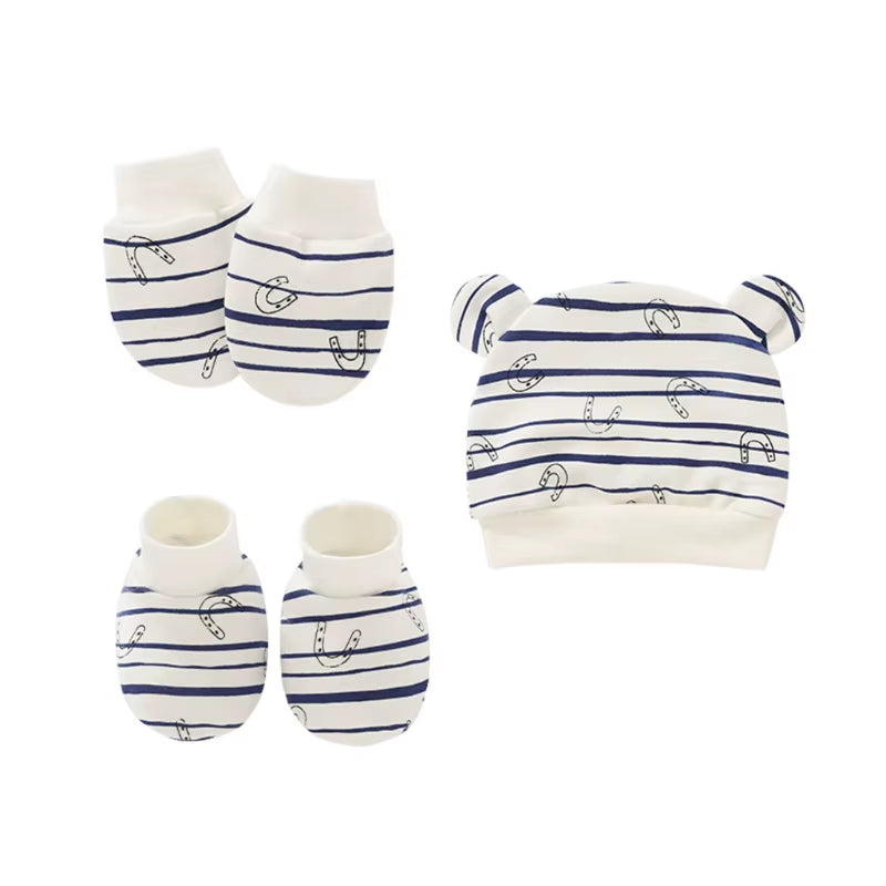 Newborn Baby Cotton Beanies Hospital Hat and Mittens Set Solid Candy Color Stretchy Infant Warm Cap Gloves 0-1 Years Old