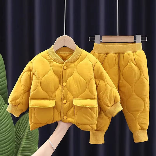 New Warm Coat Cute Infant Newborn Kids Girls Solid Clothes Long Pants 2Pcs/Set Outfit Cotton Baby Boys Tracksuit 0-5 Years
