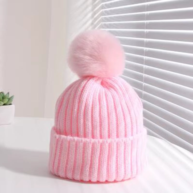 Autumn Winter Warm Baby Beanie Big Pompom Knitted Baby Boy Girl Hat Solid Color Newborn Infant Cute Hairball Cap Baby Bonnet