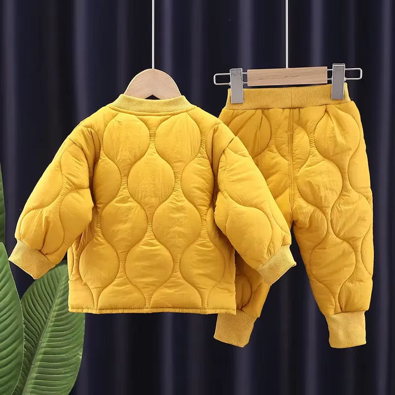 New Warm Coat Cute Infant Newborn Kids Girls Solid Clothes Long Pants 2Pcs/Set Outfit Cotton Baby Boys Tracksuit 0-5 Years