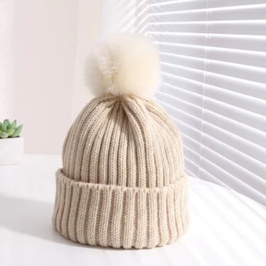 Autumn Winter Warm Baby Beanie Big Pompom Knitted Baby Boy Girl Hat Solid Color Newborn Infant Cute Hairball Cap Baby Bonnet