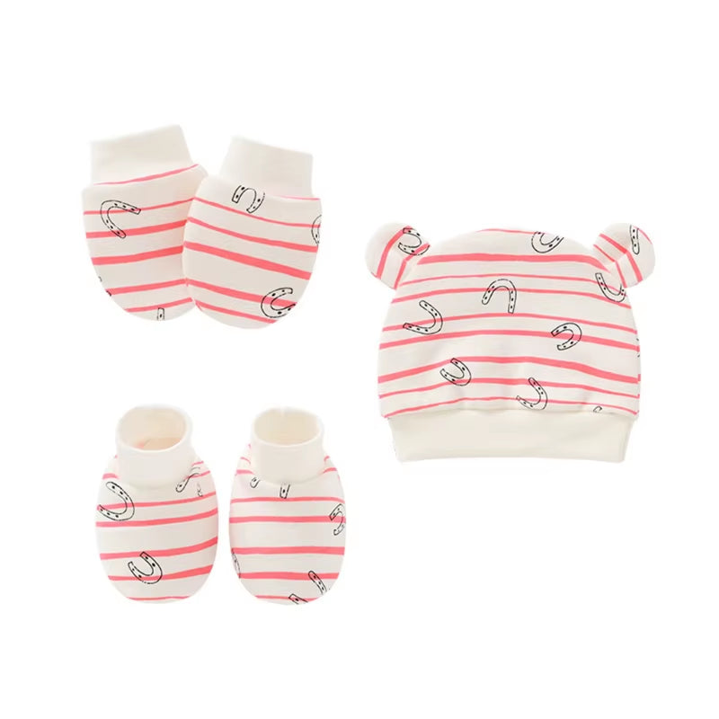 Newborn Baby Cotton Beanies Hospital Hat and Mittens Set Solid Candy Color Stretchy Infant Warm Cap Gloves 0-1 Years Old